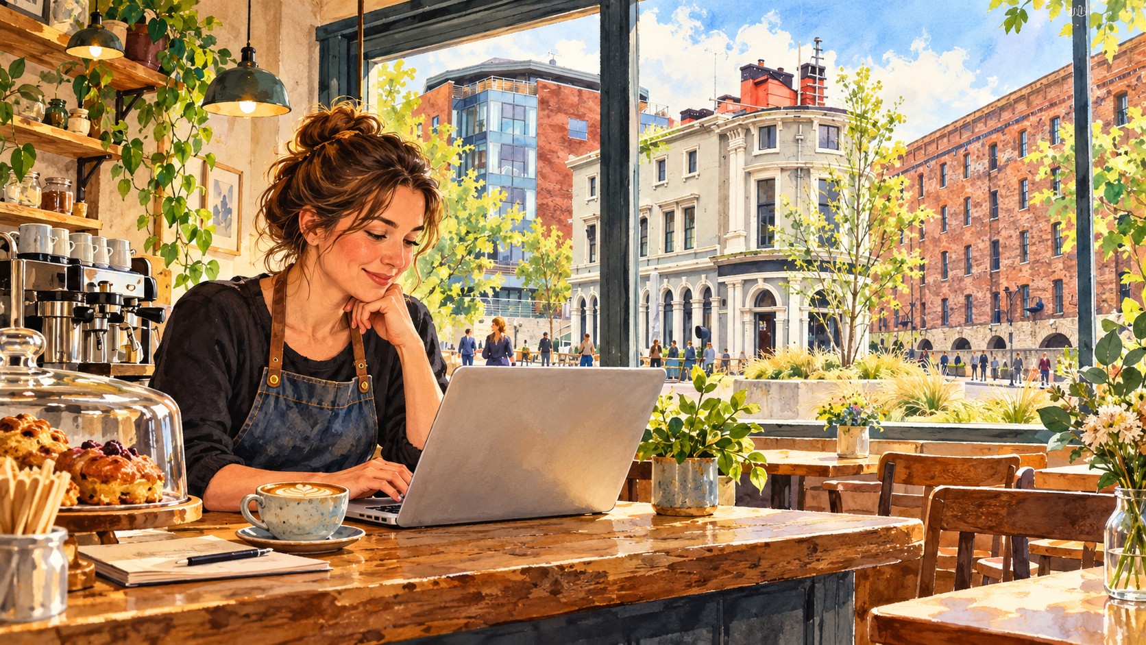 Artist’s impression of an anonymous Liverpool independent business owner preparing a local listing